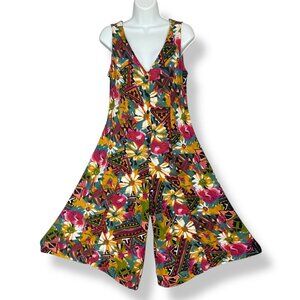 Vintage Jumpsuit‎ Abstract Floral Pattern FLAWS Boho Casual Sleeveless Tie Waist